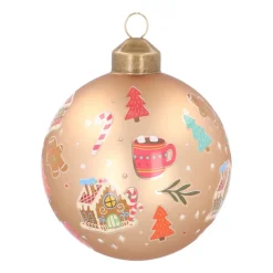 Besondere Weihnachtskugel Mit Weihnachtsmotiven, Taupe, Glas, 8 Cm