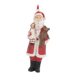 Besonderer Anhänger Weihnachtsmann Mit Teddy, Aus Polyresin, 11 Cm