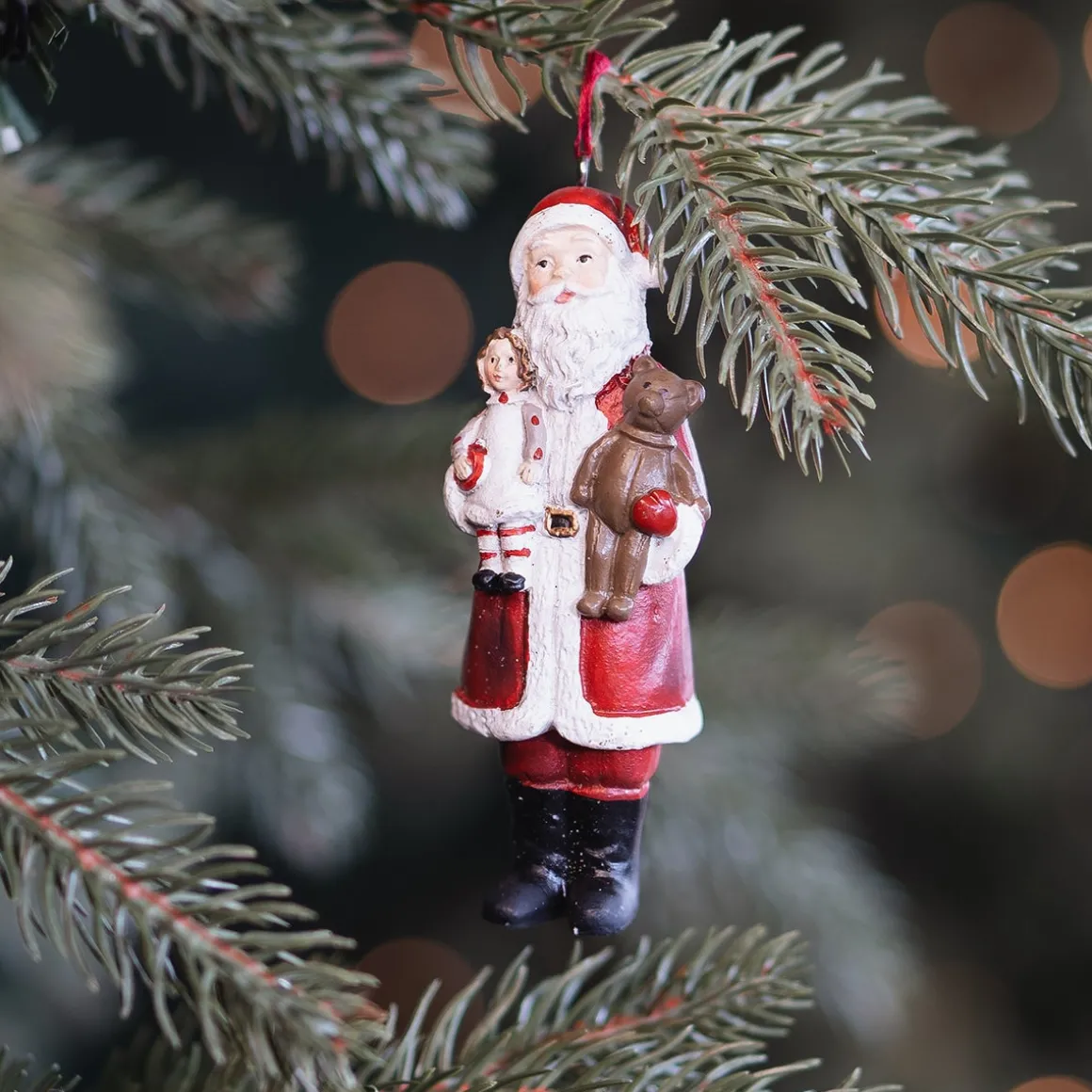 Besonderer Anhänger Weihnachtsmann Mit Teddy, Aus Polyresin, 11 Cm