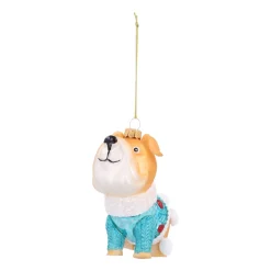 Bulldogge Mit Blauem Pullover Als Weihnachtsanhänger