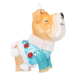 Bulldogge Mit Blauem Pullover Als Weihnachtsanhänger