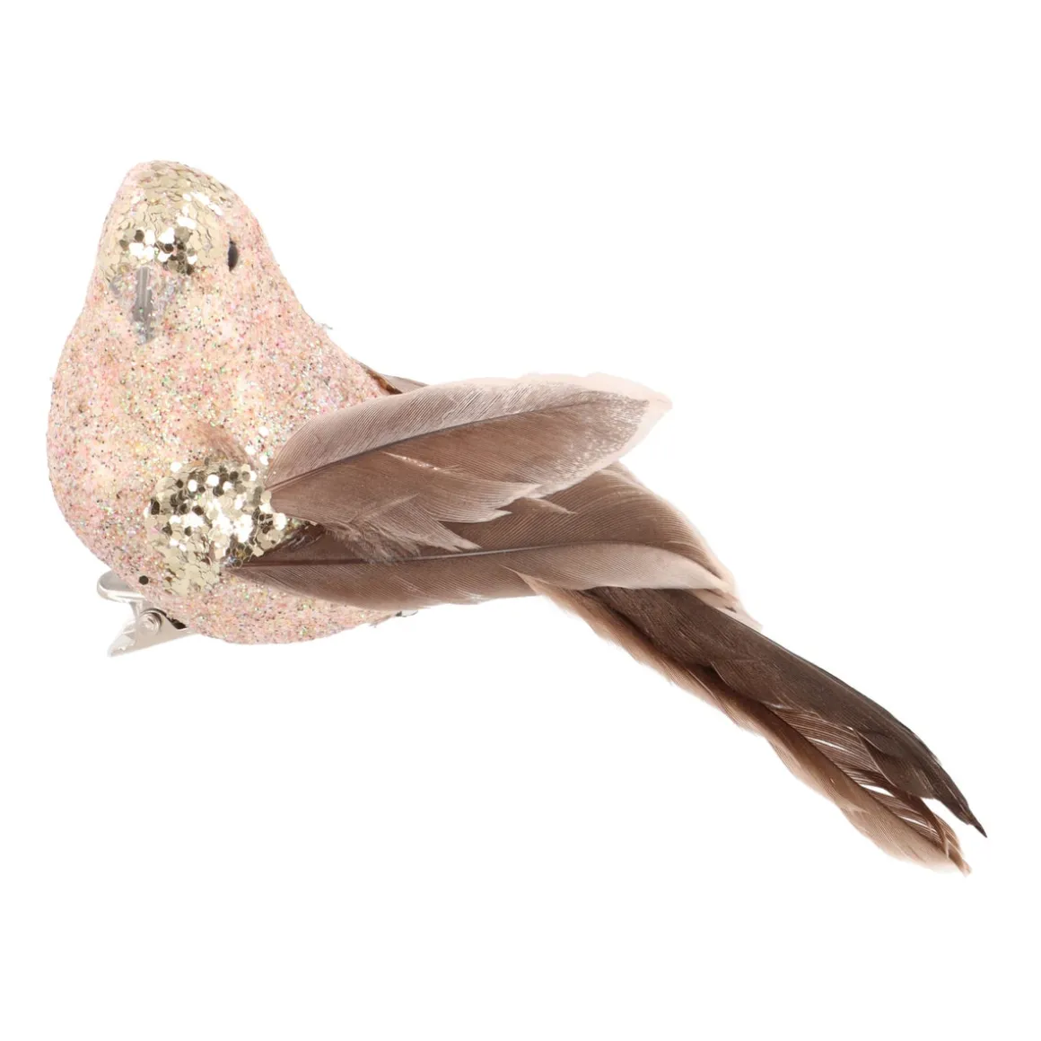 Champagnerfarbener Vogel Auf Klammer Mit Luxuriösen Federn