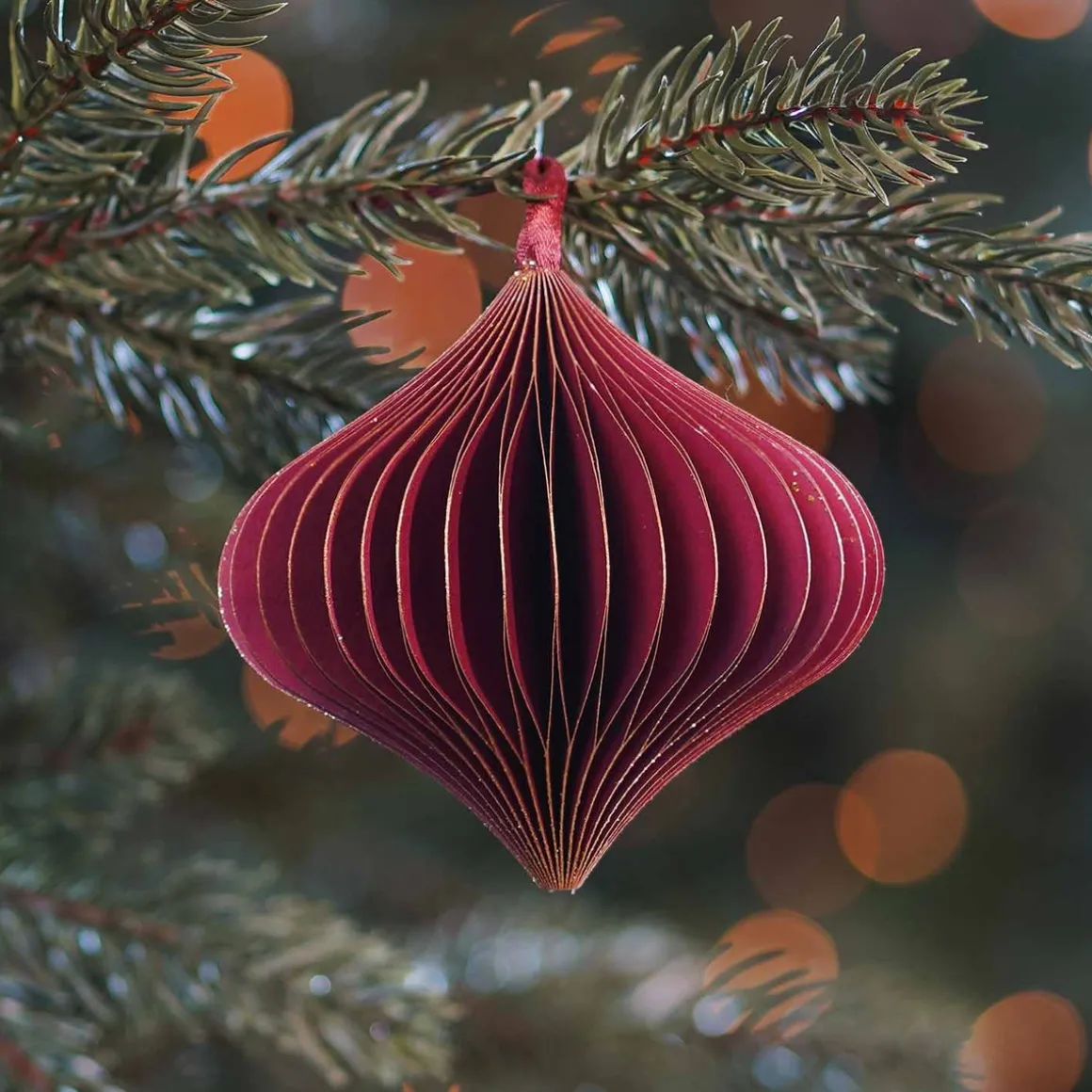 Christbaumschmuck Papier Zwiebelform, Bordeaux, 8 Cm