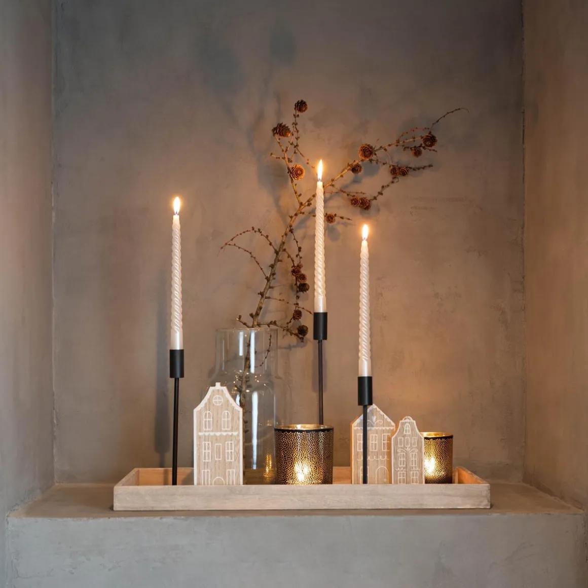 Dekotablett, Graue Waschung, Holz, 62x20 Cm