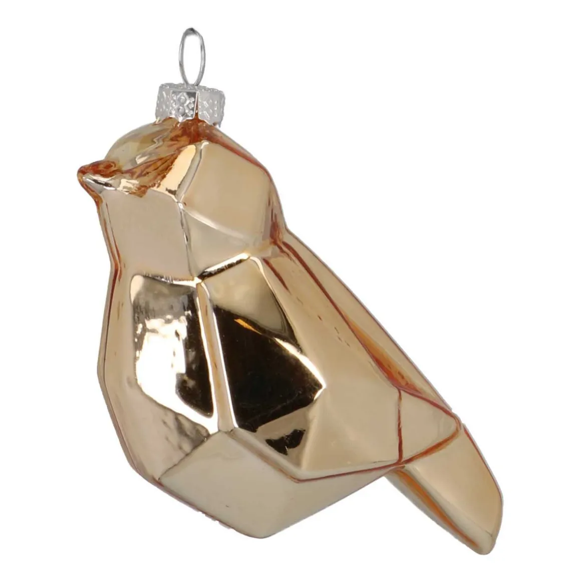 Design Christbaumschmuck Vogel, Hellgold, Glas, 9 Cm