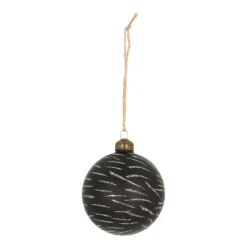 Edle Weihnachtskugel Goldstreifen, Schwarz, Glas, 8 Cm