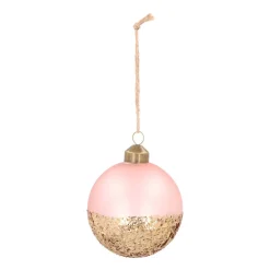 Edle Weihnachtskugel In Glitzergold Getaucht, Rosa, Glas, 8 Cm