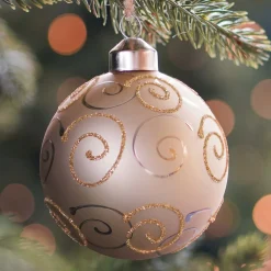 Edle Weihnachtskugel Mit Ornament, Hellgold, Glas, 8 Cm