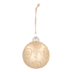 Edle Weihnachtskugel Mit Ornament, Hellgold, Glas, 8 Cm