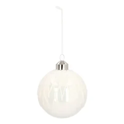 Edle Weihnachtskugel Nadelstreifen, Weiß, Glas, 8 Cm