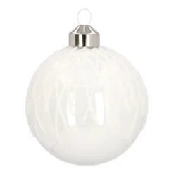 Edle Weihnachtskugel Nadelstreifen, Weiß, Glas, 8 Cm