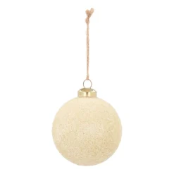 Edle Weihnachtskugel Schneeballoptik Champagner, Aus Glas, 8 Cm