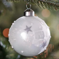 Edle Weihnachtskugel Sterne Und Schneeflocken, Weiß, Glas, 8 Cm