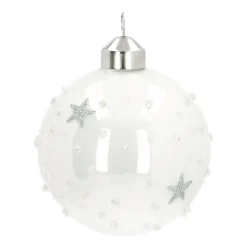 Edle Weihnachtskugel Sterne Und Schneeflocken, Weiß, Glas, 8 Cm
