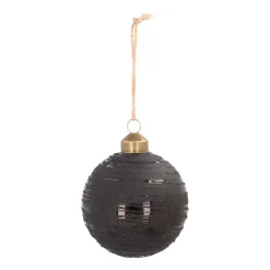 Edle Weihnachtskugel Streifen Elegant, Schwarz, Glas, 8 Cm