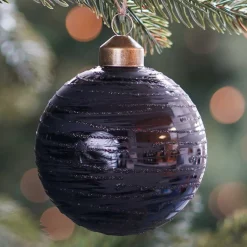 Edle Weihnachtskugel Streifen Elegant, Schwarz, Glas, 8 Cm