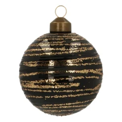 Edle Weihnachtskugel Streifen Elegant, Schwarz-champagner, Glas, 8 Cm