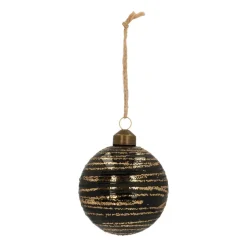Edle Weihnachtskugel Streifen Elegant, Schwarz-champagner, Glas, 8 Cm