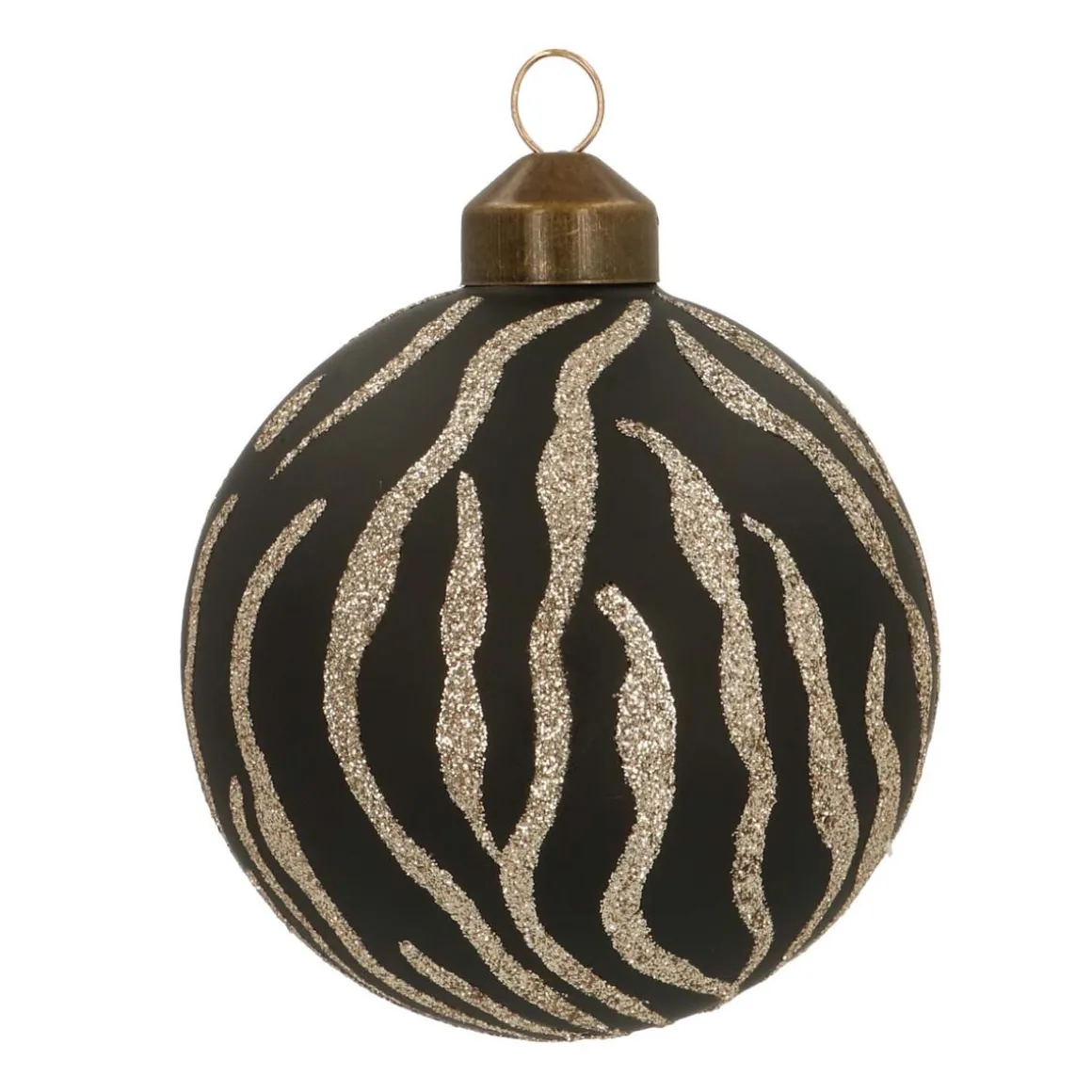 Edle Weihnachtskugel Tigerprint, Schwarz, Glas, 8 Cm