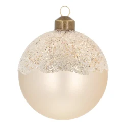 Elegante Wollweiße Weihnachtskugel Mit Zweigen Aus Perlensteinen