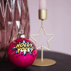 Extravagante Pop-art Weihnachtskugel „Holly Yolly“, Pink, Glas, 8 Cm