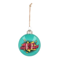 Extravagante Pop-art Weihnachtskugel „Merry Christmas“, Petrol, Glas, 8 Cm