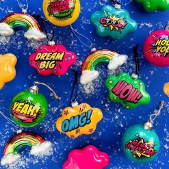 Extravagante Pop-art Weihnachtskugel „Yeah“, Grün, Glas, 8 Cm