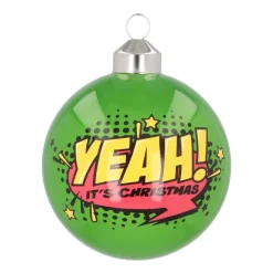 Extravagante Pop-art Weihnachtskugel „Yeah“, Grün, Glas, 8 Cm