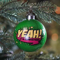 Extravagante Pop-art Weihnachtskugel „Yeah“, Grün, Glas, 8 Cm