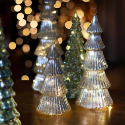 Glas Tannenbaum Linienförmig Mit LED Beleuchtung, Silber, 27 Cm
