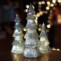 Glas Tannenbaum Linienförmig Mit LED Beleuchtung, Silber, 37 Cm
