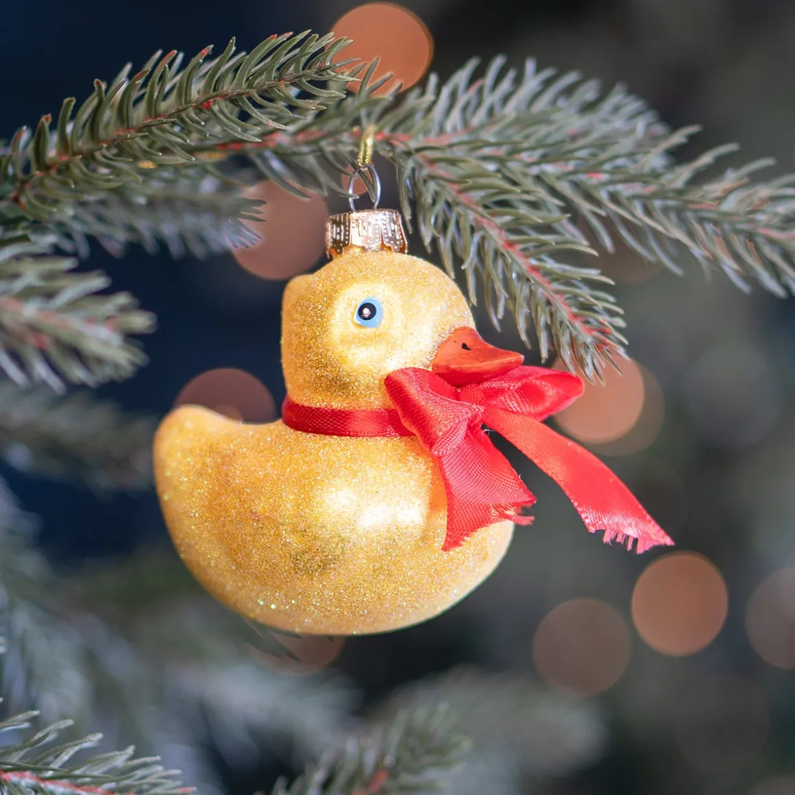 Gläserne Badeente Mit Glitzer Als Weihnachtsanhänger