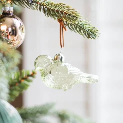 Gläserner Vogel In Grün Als Weihnachtsanhänger