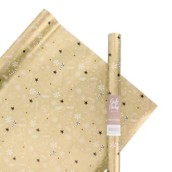 Goldenes Geschenkpapier Auf Rolle Mit Metallischen Illustrationen