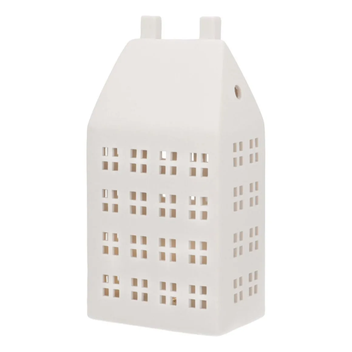 Großes LED Lichthaus, Weiß, Porzellan, 27 Cm