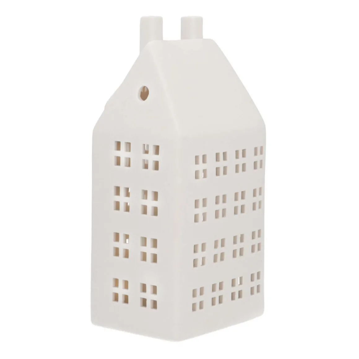 Großes LED Lichthaus, Weiß, Porzellan, 27 Cm