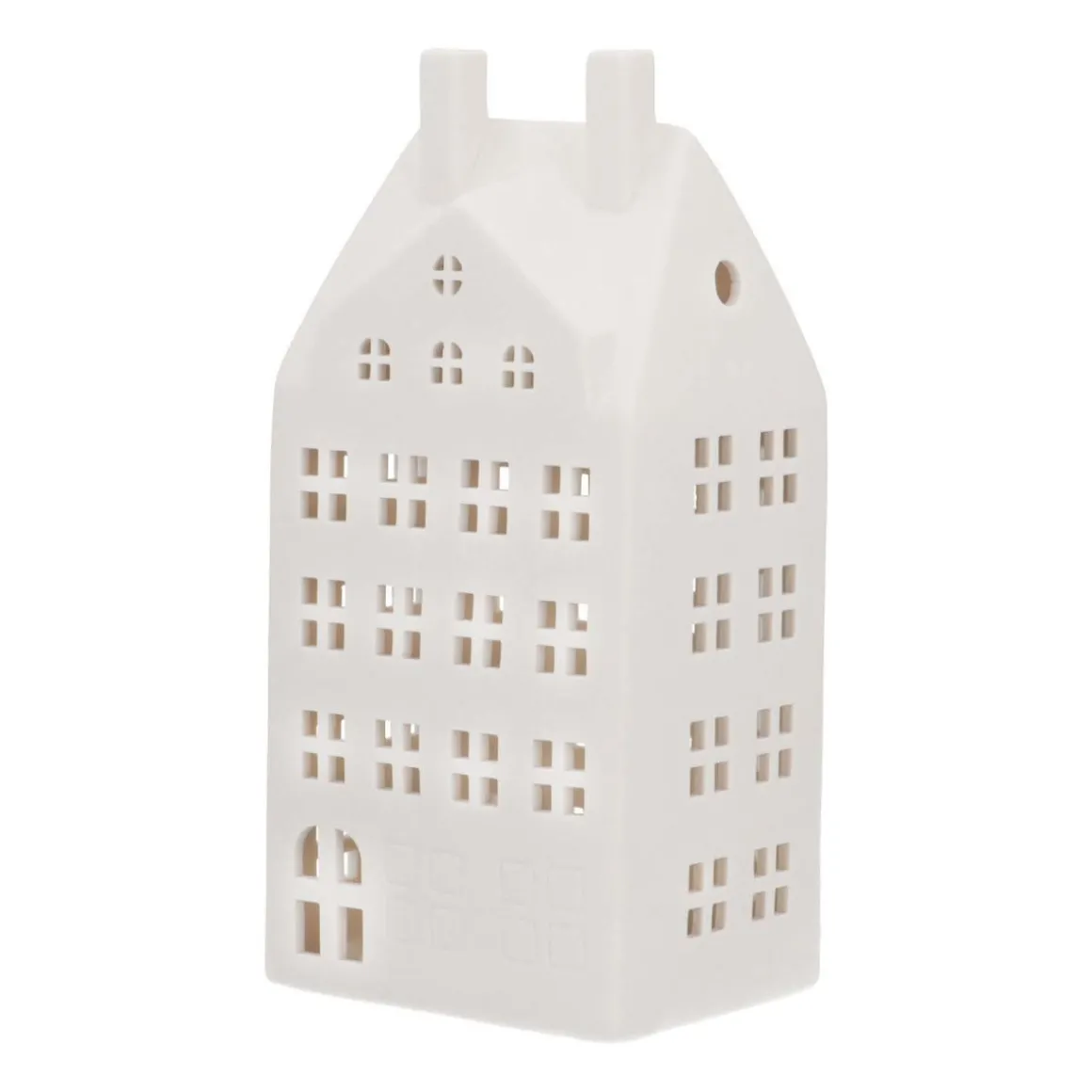 Großes LED Lichthaus, Weiß, Porzellan, 27 Cm