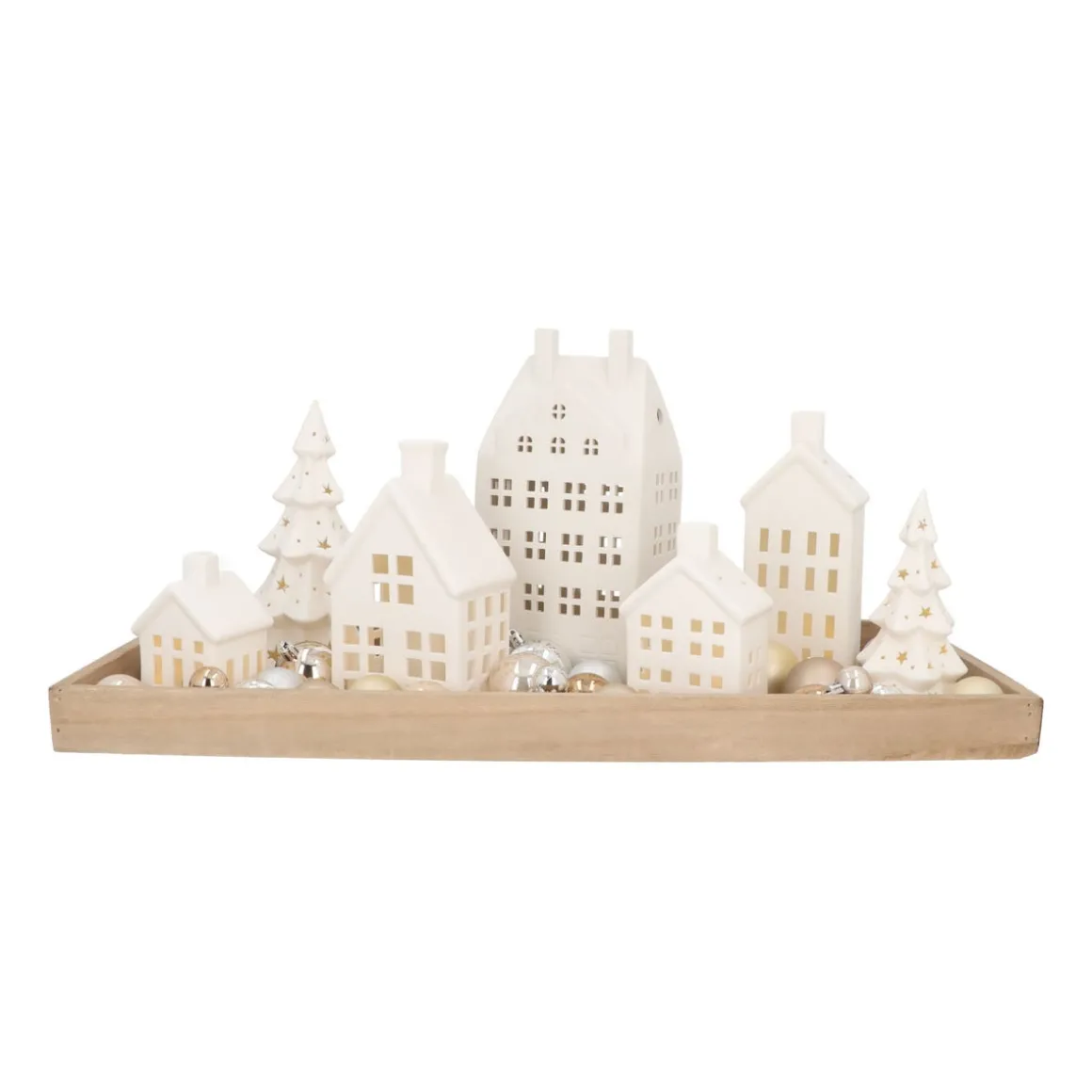 Großes LED Lichthaus, Weiß, Porzellan, 27 Cm