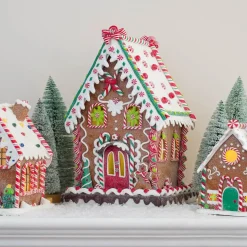 Großes LED Süßigkeitenhaus, Braun, Modelliermasse, 34 Cm