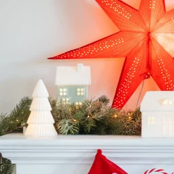 Hellgrünes Porzellan-Weihnachtshaus Mit LED-Licht