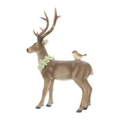 Hirsch Mit Vogel Braun, 32 Cm