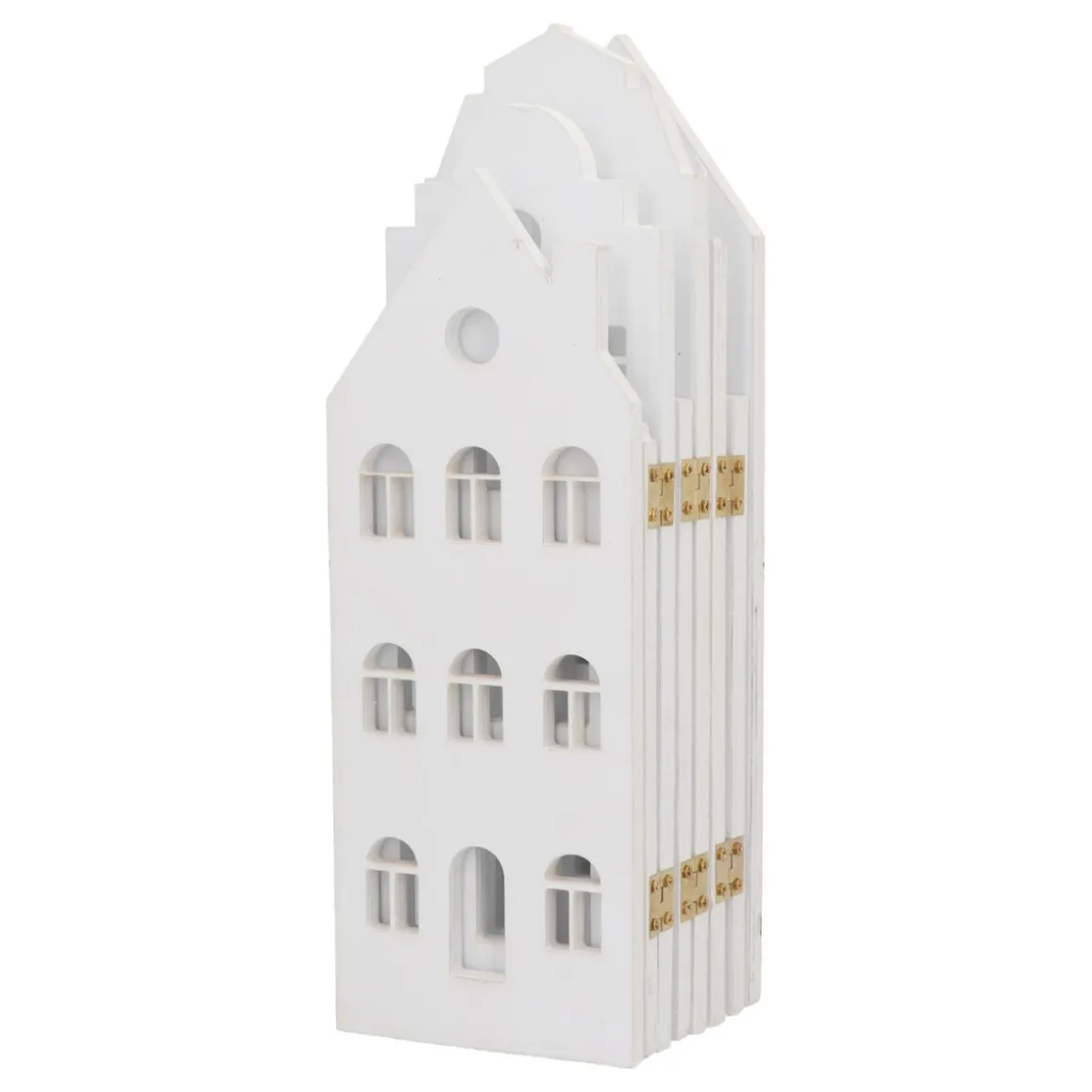 Holzhäuserreihe Weiß Mit Goldenen Scharnieren