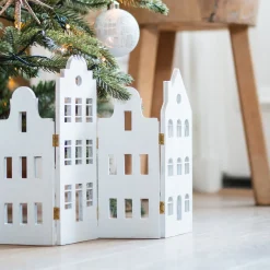 Holzhäuserreihe Weiß Mit Goldenen Scharnieren