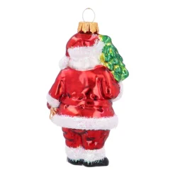 Klassischer Weihnachtsmann-Anhänger Aus Glas Mit Uhr Und Zuckerstange