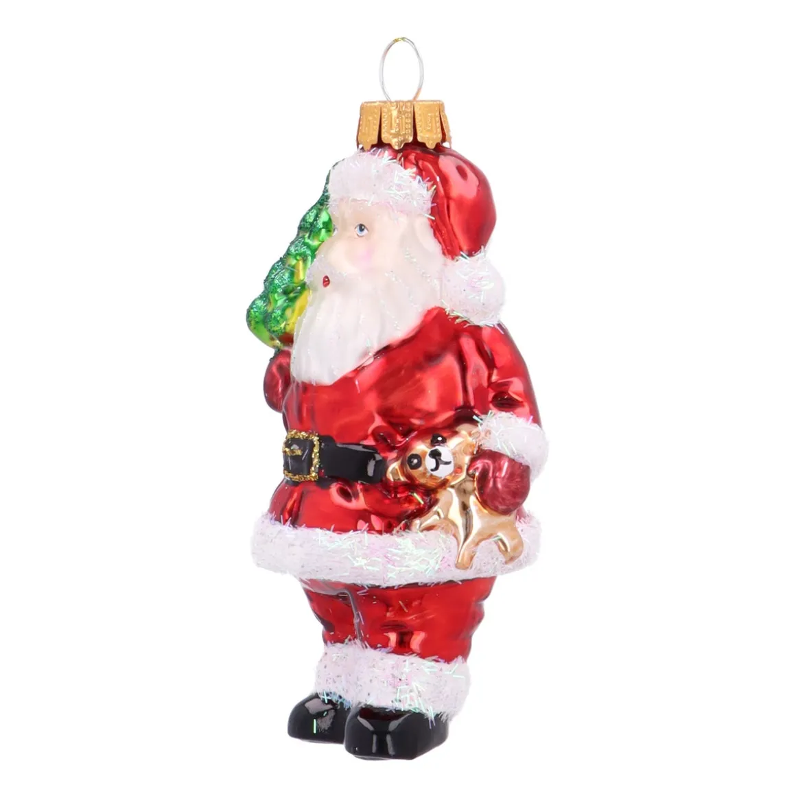 Klassischer Weihnachtsmann-Anhänger Aus Glas Mit Uhr Und Zuckerstange