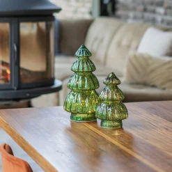 Kleiner Voluminöser Grüner LED-Weihnachtsbaum Aus Craquelé-Glas