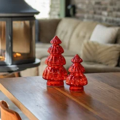 Kleiner Voluminöser Roter LED-Weihnachtsbaum Aus Craquelé-Glas