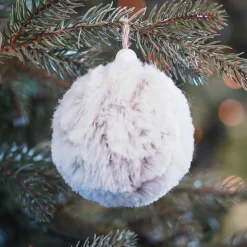 Kunstfell Weihnachtskugel, Grau-braun, Kunststoff, 8 Cm