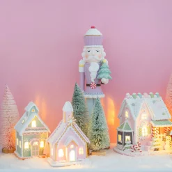 Lebkuchenhaus In Pastellfarben Mit LED-Beleuchtung