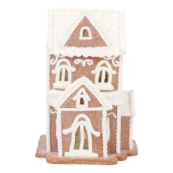 LED Lebkuchenhaus, Braun-weiß, Modelliermasse, 19 Cm